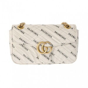 GUCCI GG Marmont Balenciaga Collaboration Shoulder Bag Ivory White Leather